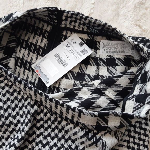 Zara Womens Skirt Black White Plaid Ruffled Pencil Houndstooth NWT - Picture 9 of 14